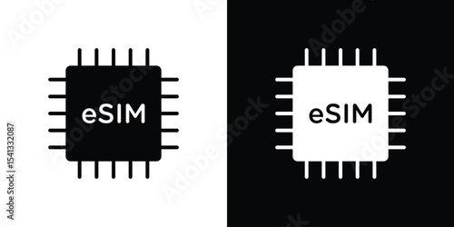 ESIM icon in flat black solid vector set