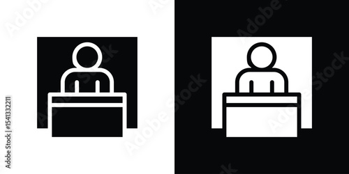 Exhibitor icon in flat black solid vector set