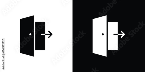 Exit icon in flat black solid vector set