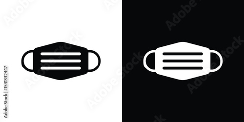 Face mask icon in flat black solid vector set