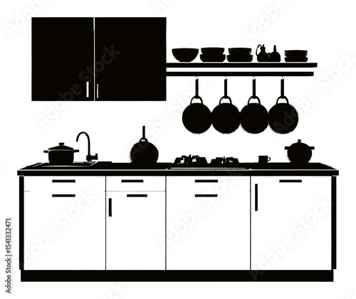 Modern Minimalist Kitchen Sketch with Hand-Drawn Elements and Abstract Design
