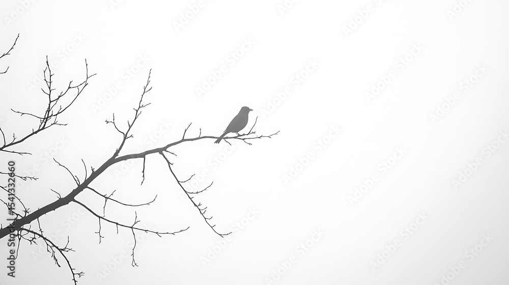 Obraz premium Silhouette of a bird on a bare tree branch.