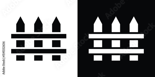 Fence icon in flat black solid vector set