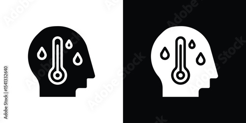 Fever icon in flat black solid vector set