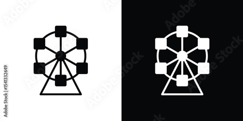 Ferris wheel icon in flat black solid vector set