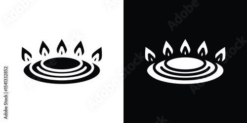 Fire burner icon in flat black solid vector set