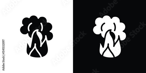 Fire smoke icon in flat black solid vector set