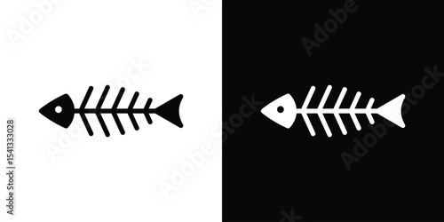 Fishbone icon in flat black solid vector set