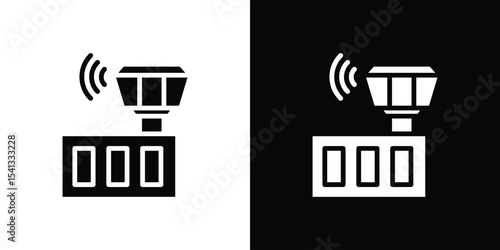 Flight Control tower icon in flat black solid vector set