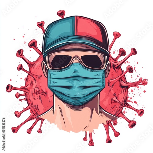 Stylized Man in Cap and Mask with Spikes