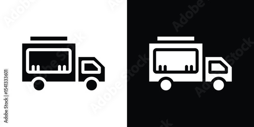 Food truck icon in flat black solid vector set