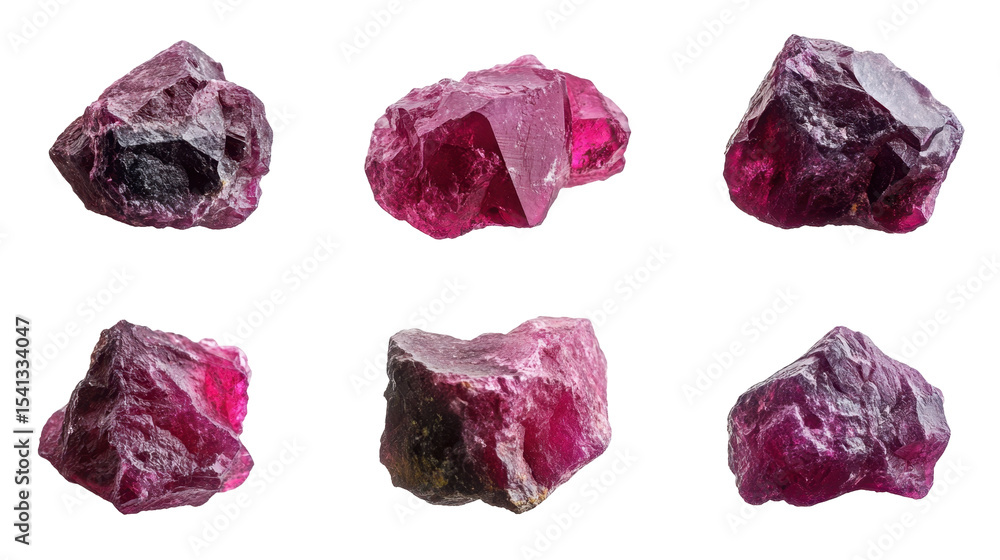 Collection of Raw Garnet Crystals with Varying Shapes and Colors on a Transparent Background Collection of Raw Garnet Crystals with Varying Shapes and Colors on a Transparent Background