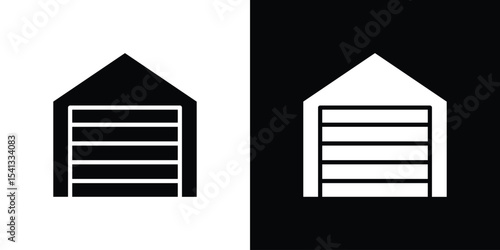Car garage icon in flat black solid vector set