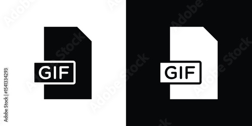 Gif icon in flat black solid vector set