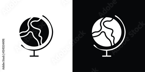 Globe icon in flat black solid vector set