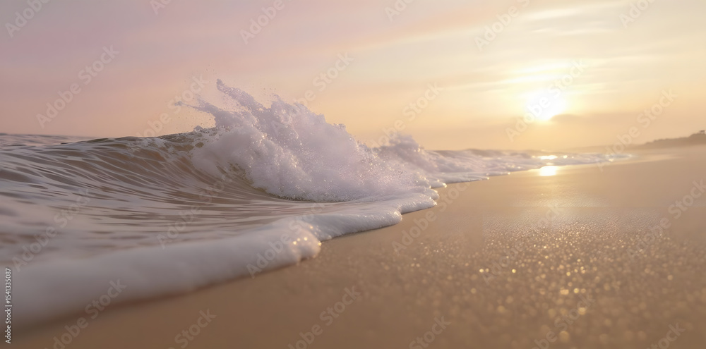 Fototapeta premium Crimson Sky Meets Whispering Waves on a Serene Beach Evening