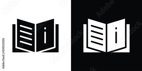 guide book icon in flat black solid vector set