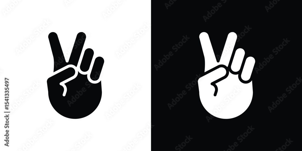 Obraz premium Hand peace icon in flat black solid vector set