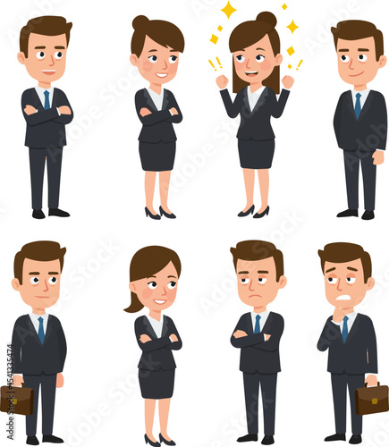 Create a kinds of deferent manager, worker, team, job, set, work, success, face, teamwork, guy, avatar, businessmen, vector art with white background.