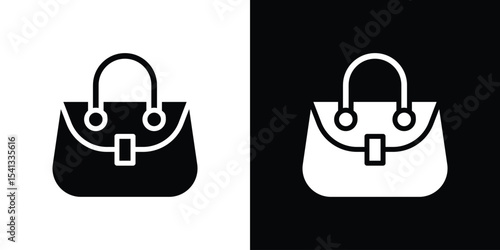 Handbag icon in flat black solid vector set