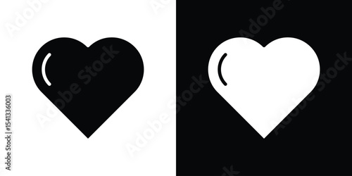 Heart icon in flat black solid vector set