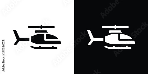 Helicopter icon in flat black solid vector set