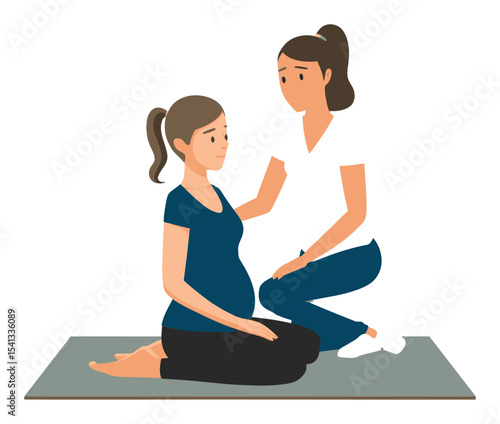 Supportive Connection Between Pregnant Woman and Friend in Yoga Setting