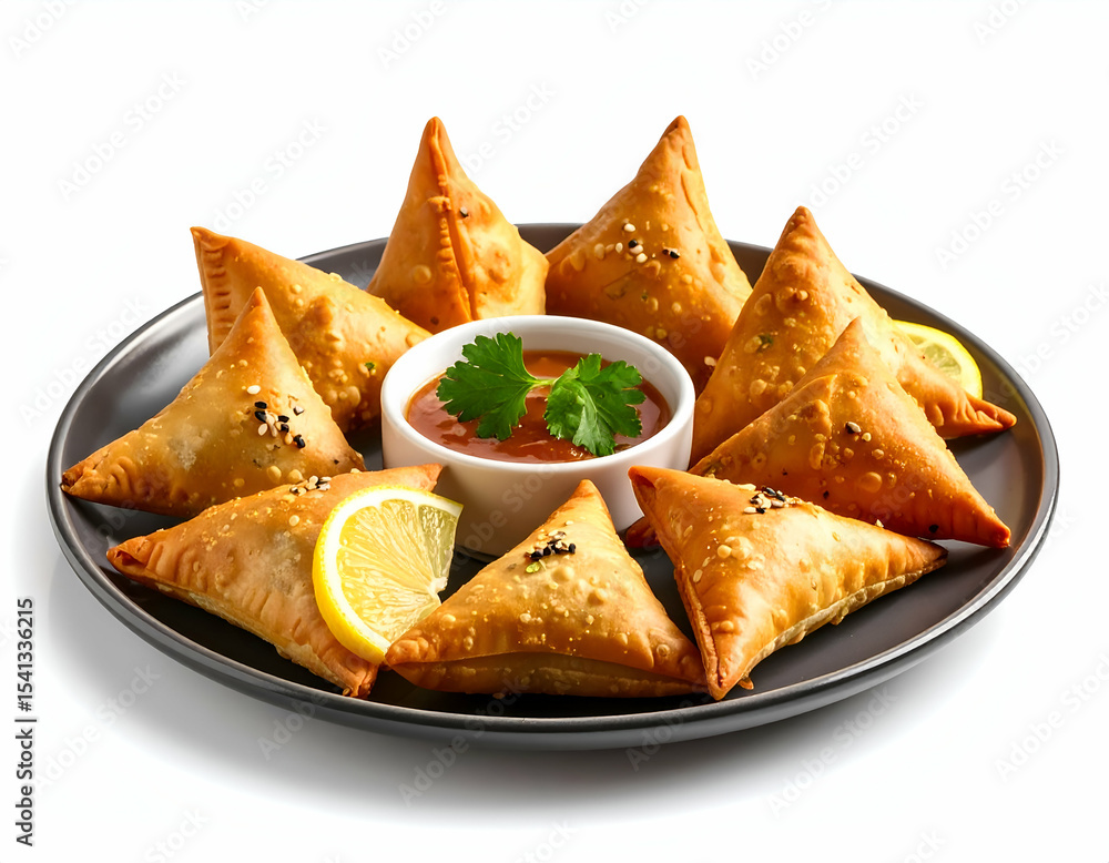 Somali Sambusas A Delicious Platter of Fried Pastries with Lemon and Sauce Somali Sambusas A Delicious Platter of Fried Pastries with Lemon and Sauce
