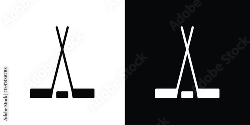 Hockey sticks icon in flat black solid vector set