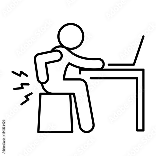 Remote work pain icon Outline style symbol showing employee suffering from ergonomic issues and lower back stress