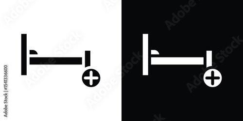Hospital bed icon in flat black solid vector set