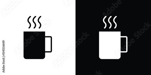 Hot coffee Mug icon in flat black solid vector set
