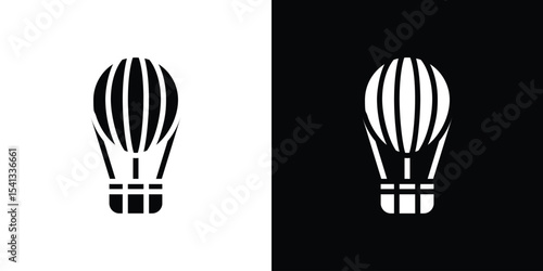 Hot air balloon icon in flat black solid vector set