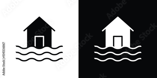 House flood icon in flat black solid vector set