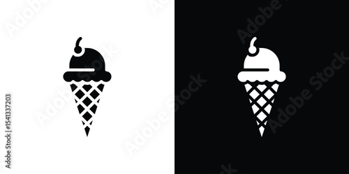 Ice cream icon in flat black solid vector set