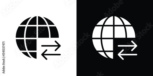 Import and export icon in flat black solid vector set