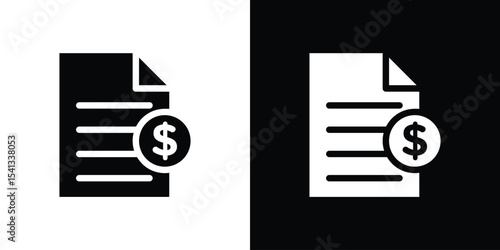 Invoice icon in flat black solid vector set