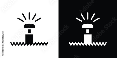 Lawn sprinkler icon in flat black solid vector set