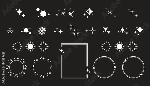 Stars Icons. Black Series. The set contains icons as Sparkle, Falling Star, firework, Twinkle, Glow, Star Shape, Celebritie,