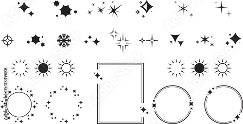 Stars Icons. Black Series. The set contains icons as Sparkle, Falling Star, firework, Twinkle, Glow, Star Shape, Celebritie,