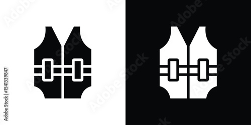 Lifejacket icon in flat black solid vector set