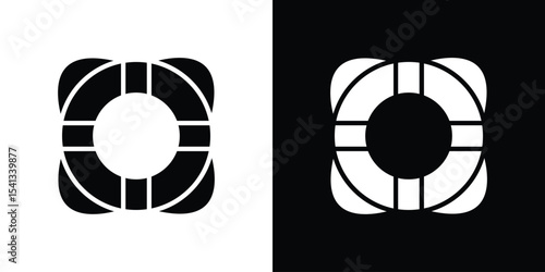 Life buoy icon in flat black solid vector set