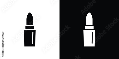 Lipstick icon in flat black solid vector set