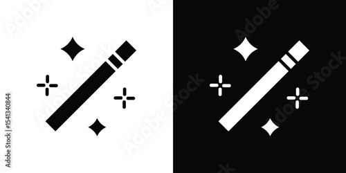 Magic wand icon in flat black solid vector set