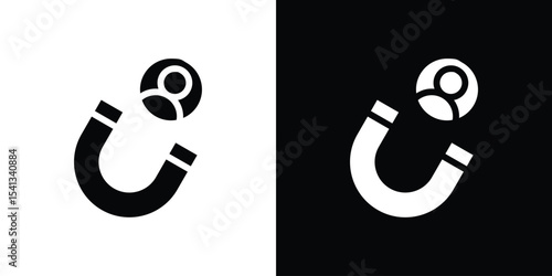 Magnet user icon in flat black solid vector set