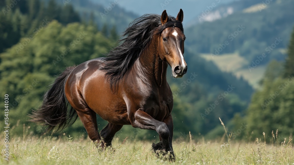 Obraz premium Ahorse running through a field of tall grass