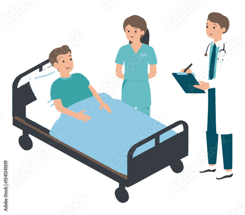Doctor Consultation with Patient in Hospital Room Vector Illustration