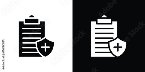 Medical insurance icon in flat black solid vector set