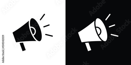 Megaphone icon in flat black solid vector set