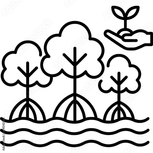 Mangrove restoration outline icon vector